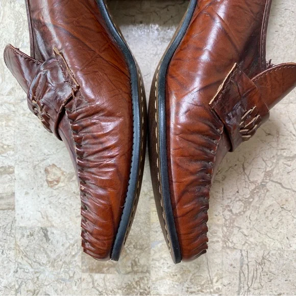 Vintage Brown Leather Slip On Penny Loafers Block Heel Size 8.5 M/W - Picture 7 of 12